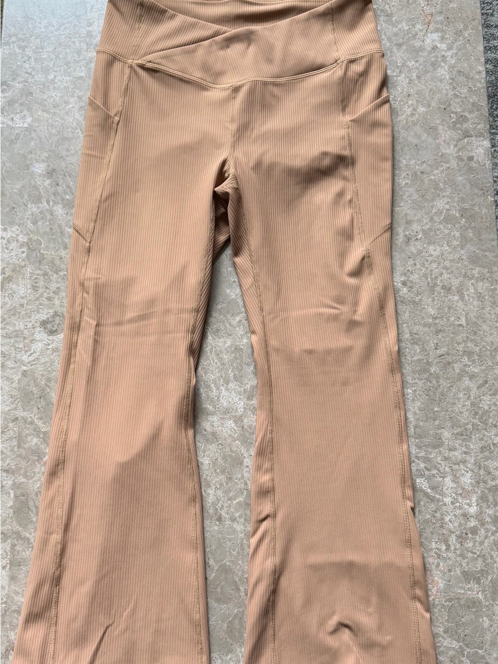 Fabletics Ribbed Flare Leggings in Tan
